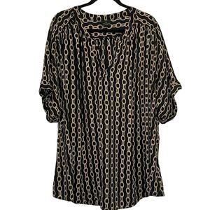 Worthington Black & Gold Chain PatternV Neck Blouse